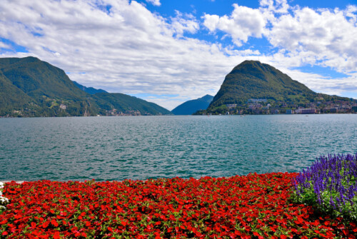 Ciani park and panorama of Lake Lugano Switzerland