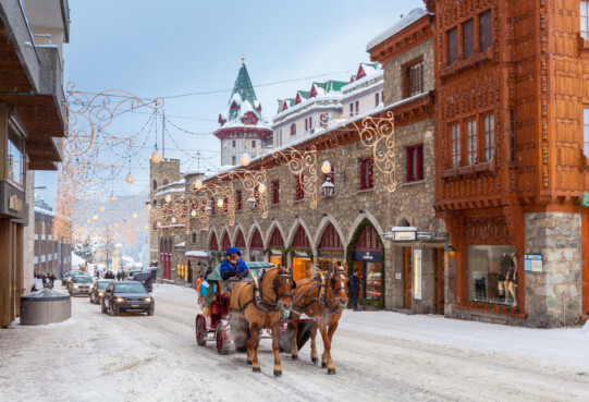 St. Moritz / Switzerland - January 8, 2010: Street in the historic center of St. Moritz.